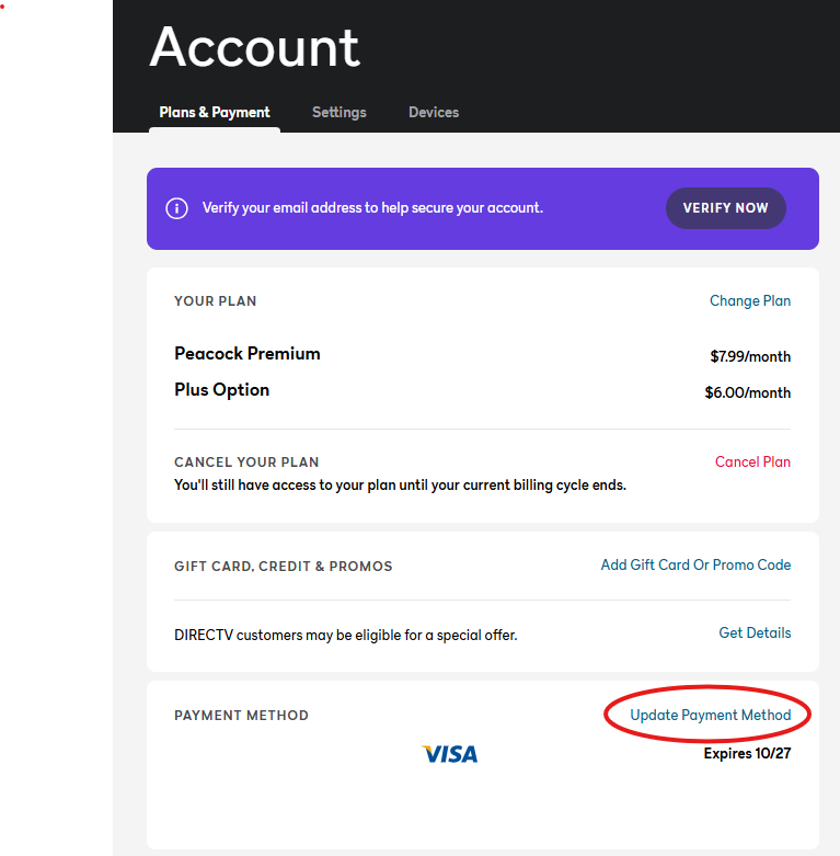 Changing Your Peacock Payment Method | MyBundle.TV